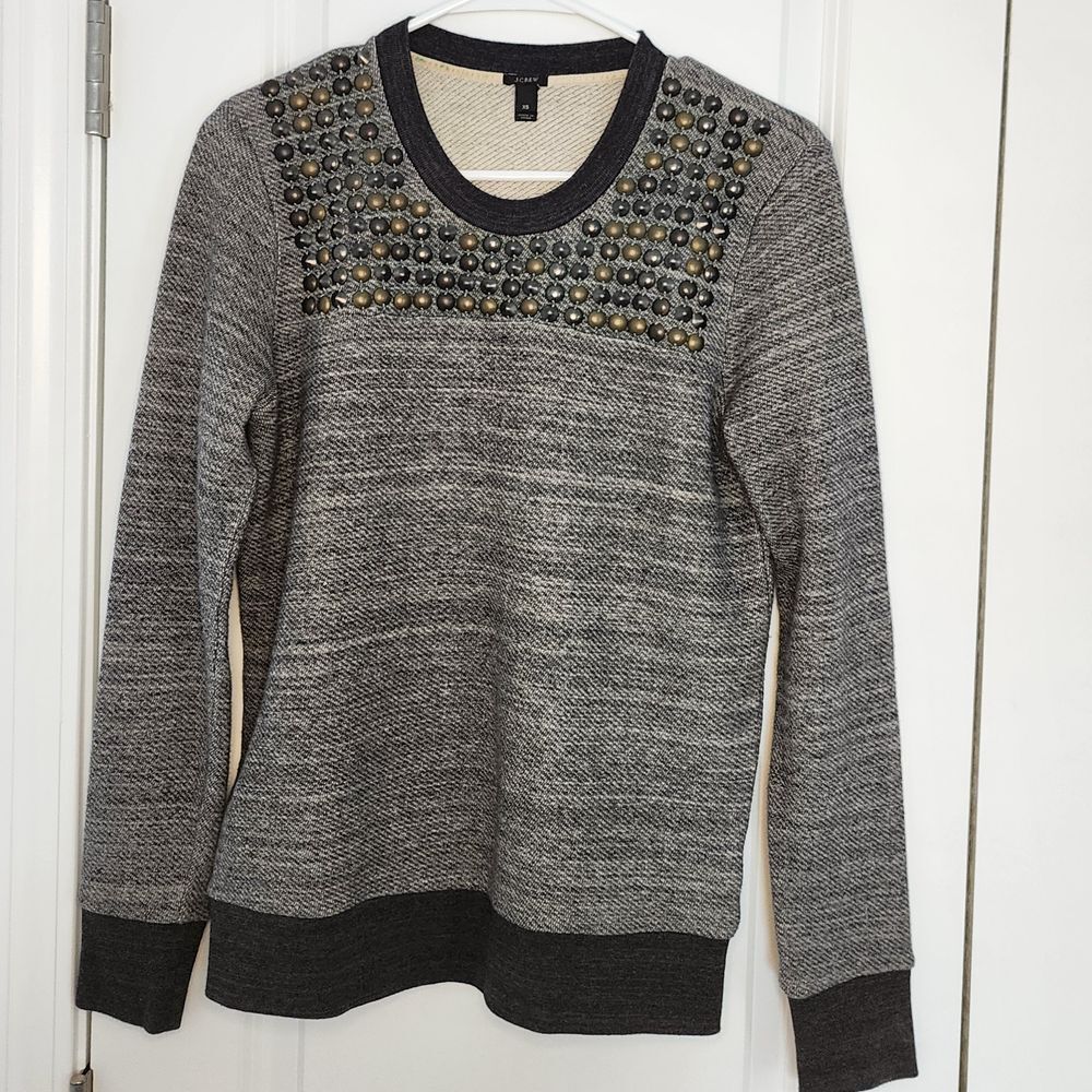 J.Crew Studded French Terry Sweatshirt Embellished Gray Black Bronze Metallic XS